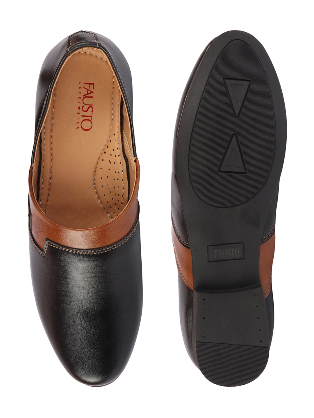 Shop Men Black Wedding Party Evening Ethnic Colorblocked Slip On Juttis and Mojaris Online.