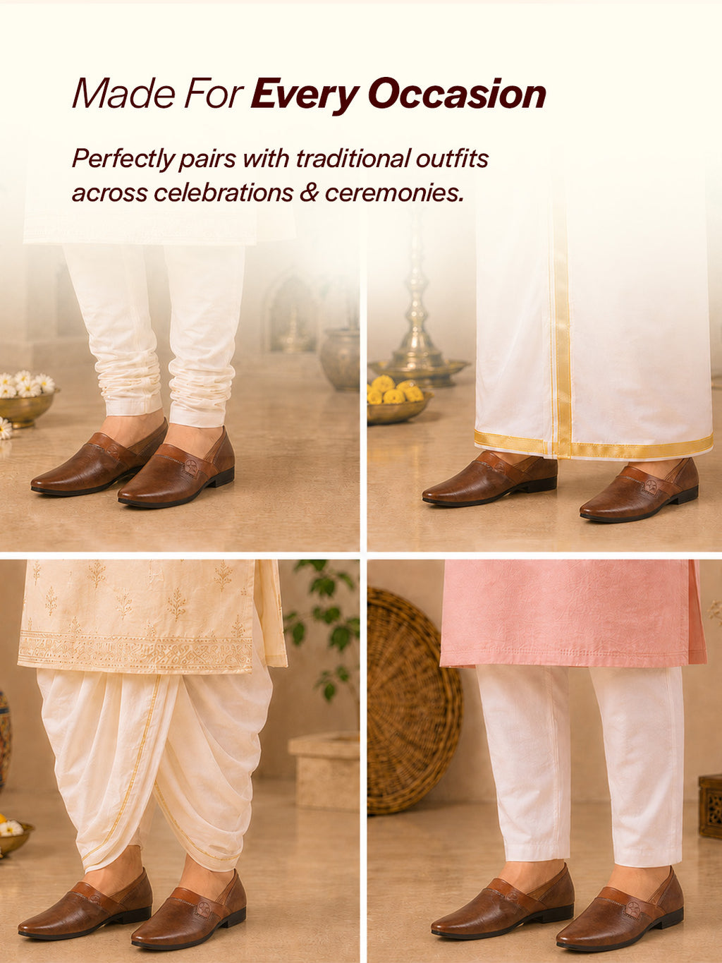 Men Brown Wedding Party Evening Ethnic Colorblocked Slip On Juttis and Mojaris