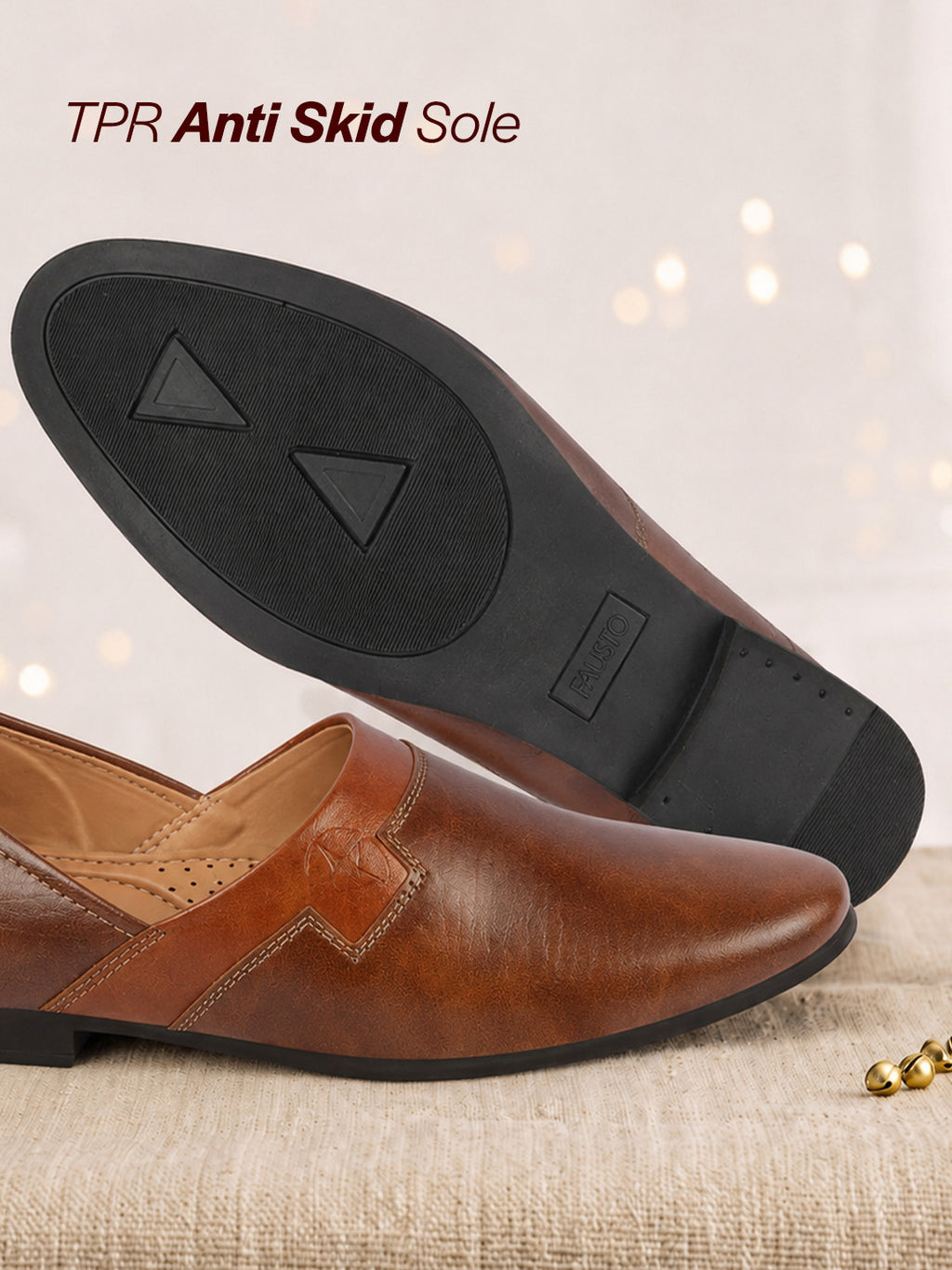 Men Brown Wedding Party Evening Ethnic Colorblocked Slip On Juttis and Mojaris