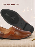 Men Brown Wedding Party Evening Ethnic Colorblocked Slip On Juttis and Mojaris