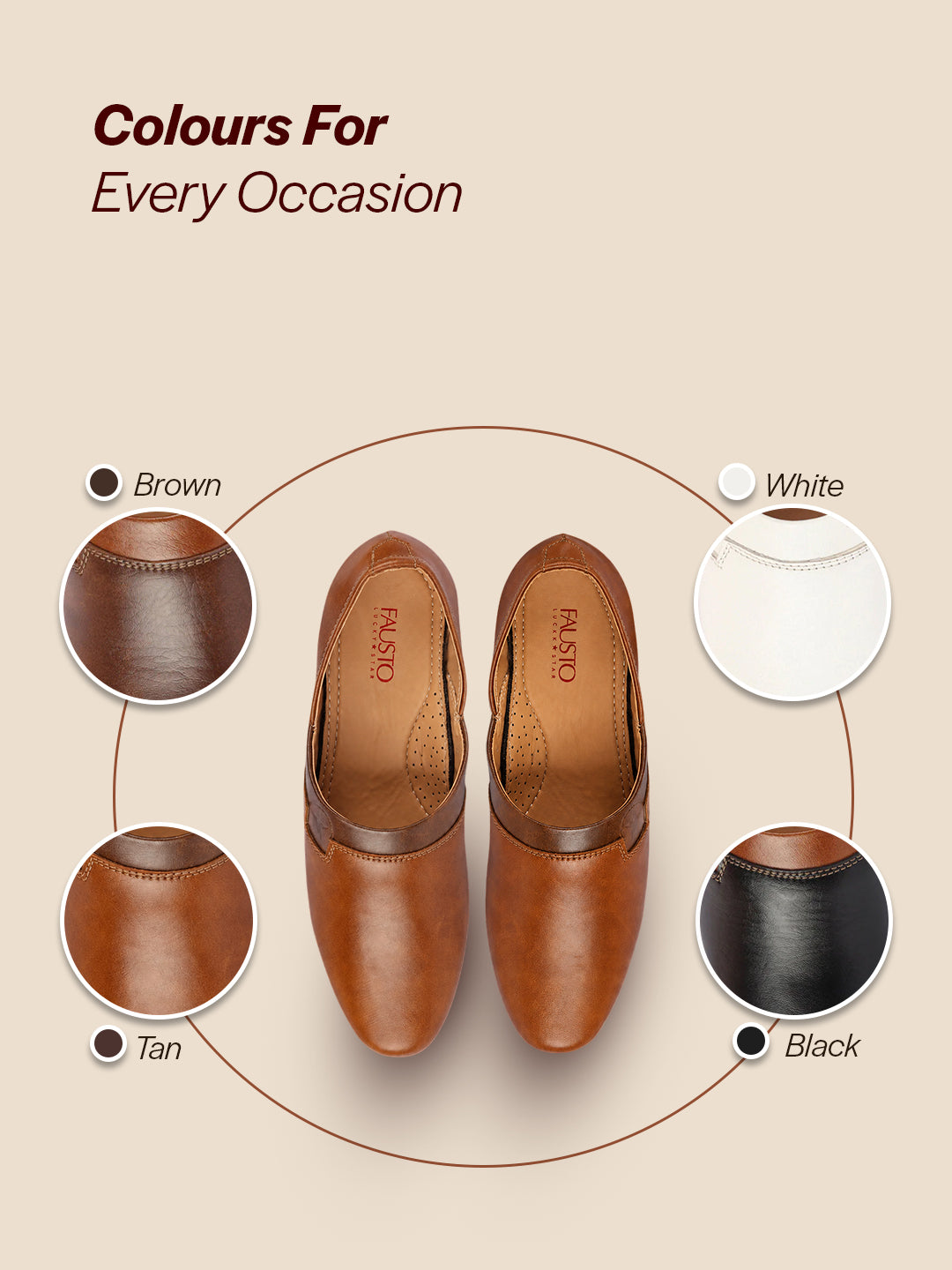 Shop Men Tan Wedding Party Evening Ethnic Colorblocked Slip On Juttis and Mojaris Online.