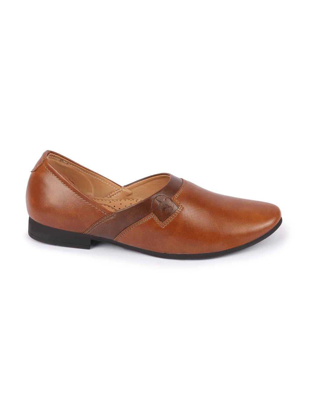 Shop Men Tan Wedding Party Evening Ethnic Colorblocked Slip On Juttis and Mojaris Online.