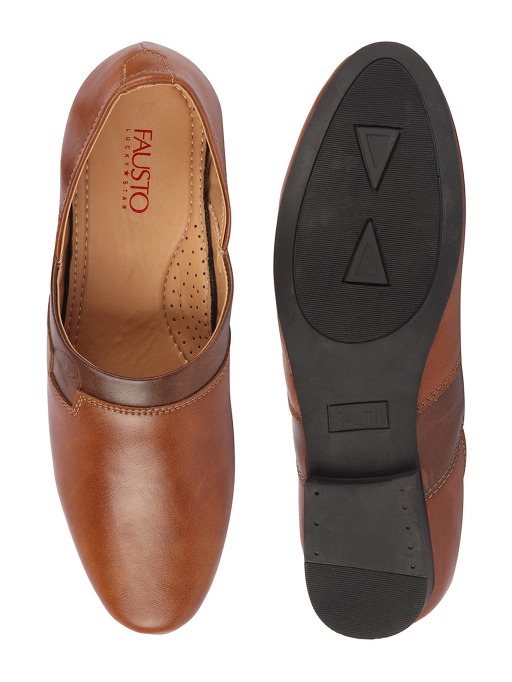 Shop Men Tan Wedding Party Evening Ethnic Colorblocked Slip On Juttis and Mojaris Online.