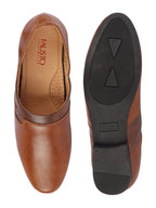 Shop Men Tan Wedding Party Evening Ethnic Colorblocked Slip On Juttis and Mojaris Online.