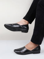 Shop Men Black Ethnic Wedding Party Laser Cut Perforated Design Slip On Juttis and Mojaris Online.