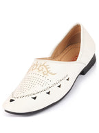 Shop Men White Ethnic Wedding Party Laser Cut Perforated Design Slip On Juttis and Mojaris Online.