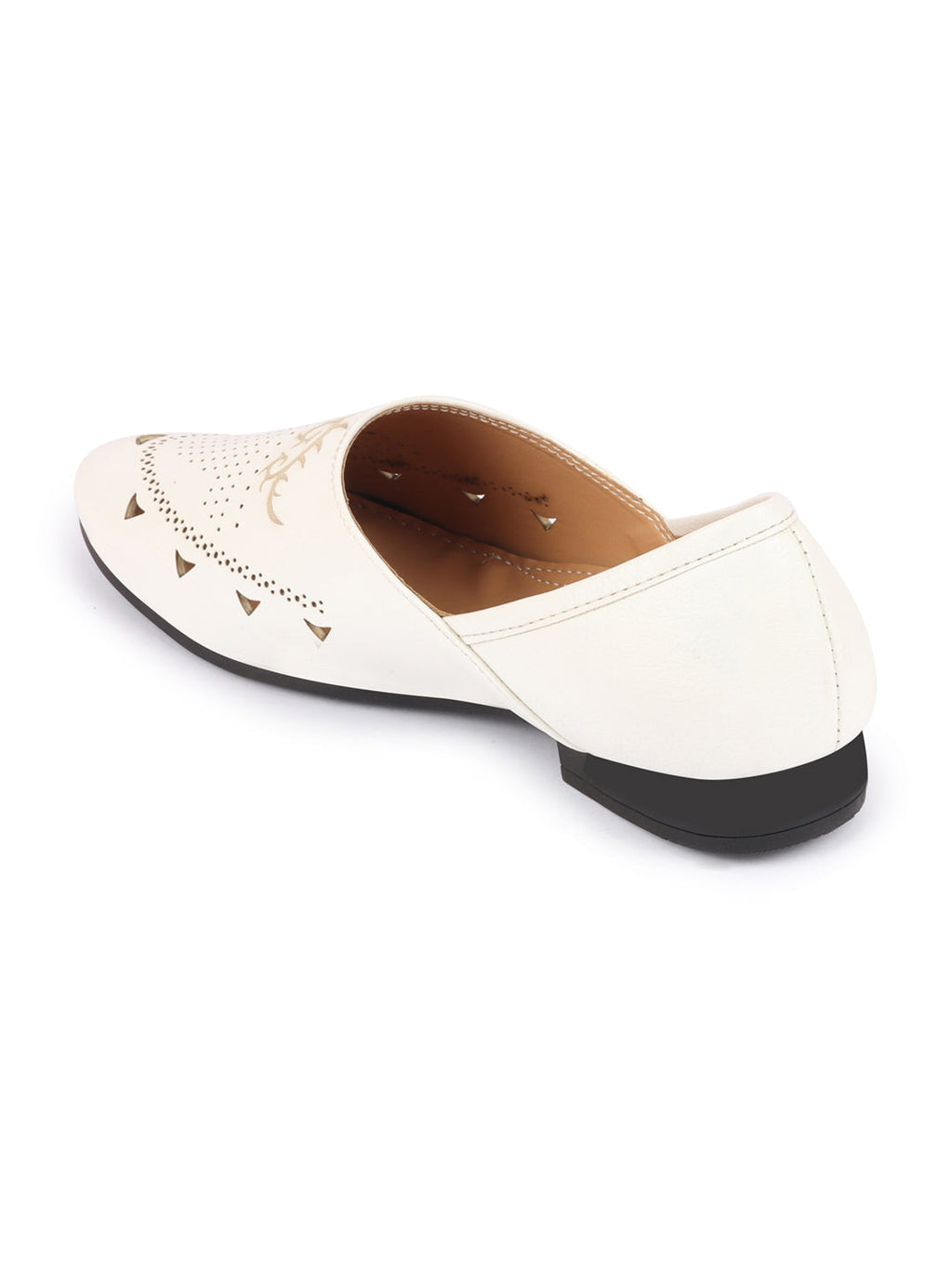 Shop Men White Ethnic Wedding Party Laser Cut Perforated Design Slip On Juttis and Mojaris Online.