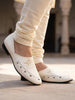 Men White Ethnic Wedding Party Laser Cut Perforated Design Slip On Juttis and Mojaris