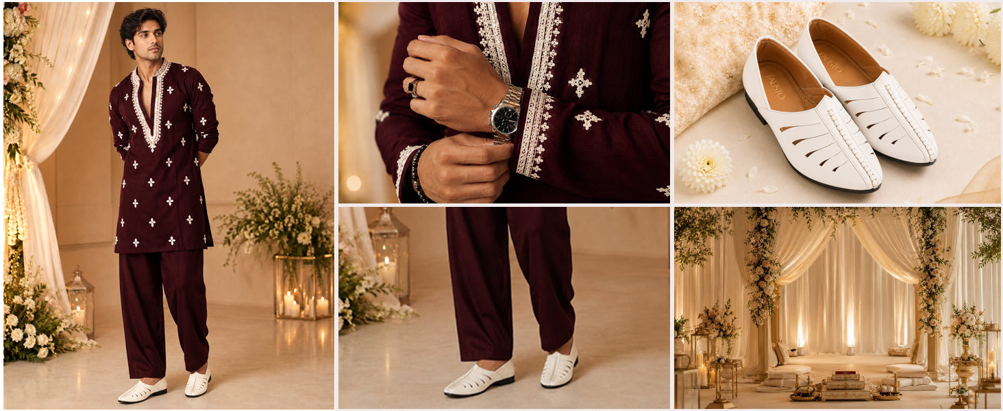 Men Tan Ethnic Wedding Party Laser Cut Design Slip On Juttis and Mojaris
