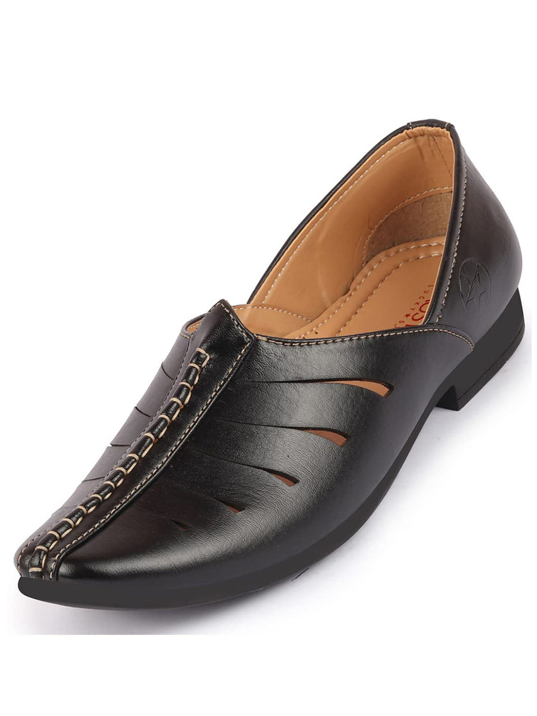 Shop Men Black Ethnic Wedding Party Laser Cut Design Slip On Juttis and Mojaris Online.