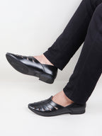 Shop Men Black Ethnic Wedding Party Laser Cut Design Slip On Juttis and Mojaris Online.