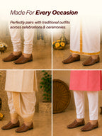 men brown ethnic wedding party laser cut design slip on juttis and mojaris