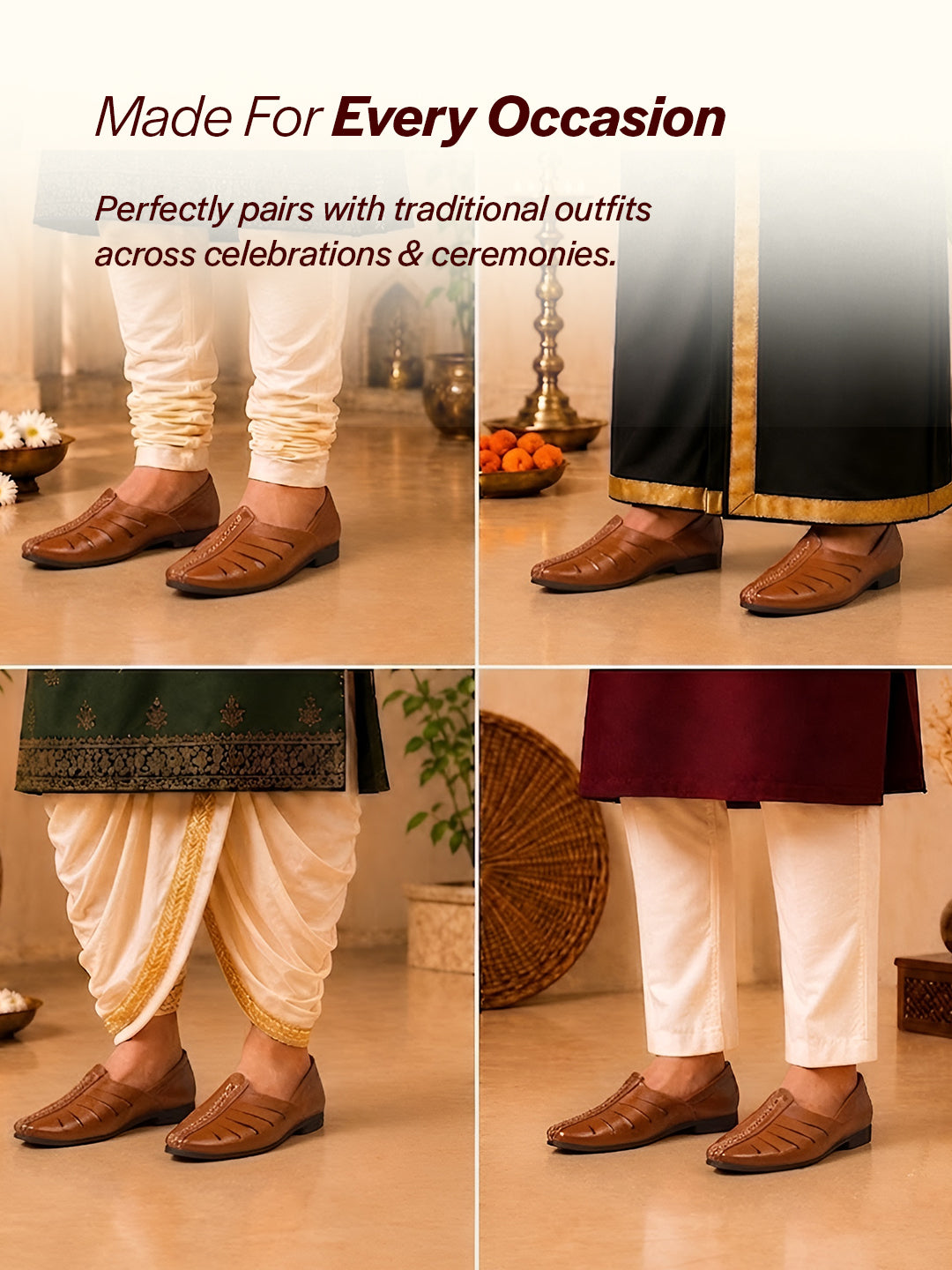 shop men tan ethnic wedding party laser cut design slip on juttis and mojaris online.