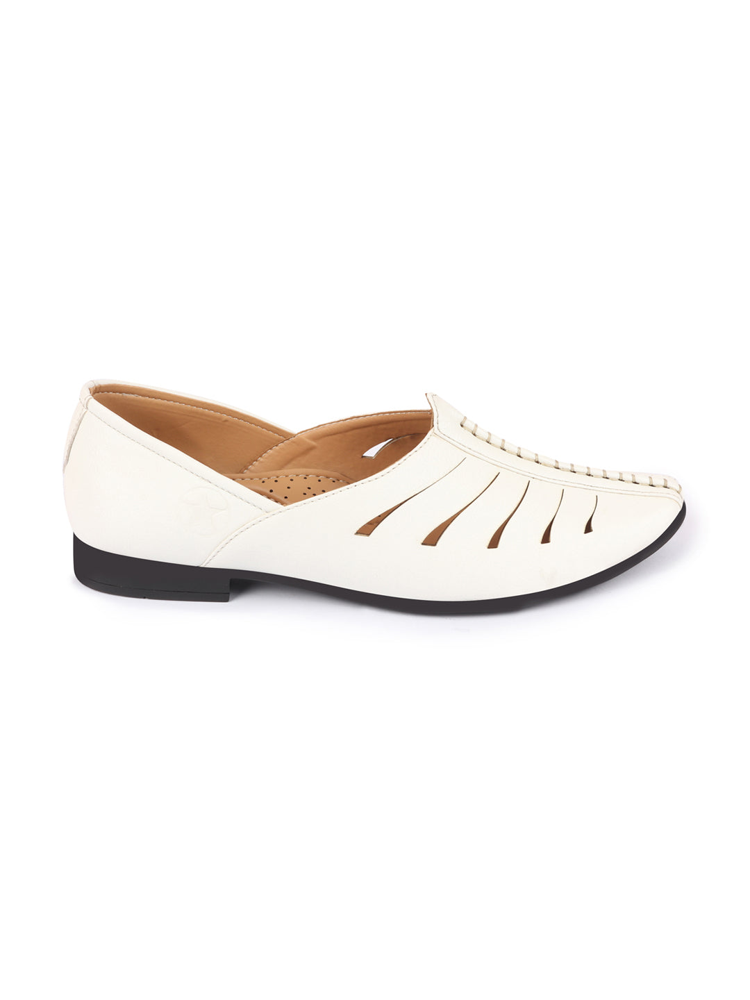 Shop Men White Ethnic Wedding Party Laser Cut Design Slip On Juttis and Mojaris Online.