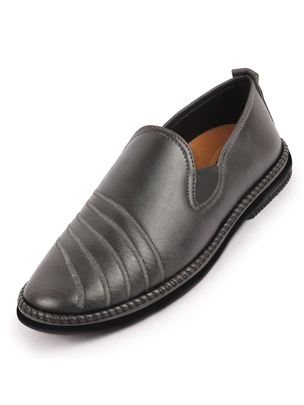 Shop Men Grey Ethnic Wedding Party Embroidery Stripe Design Stitched Prom Slip On Jutis Online.