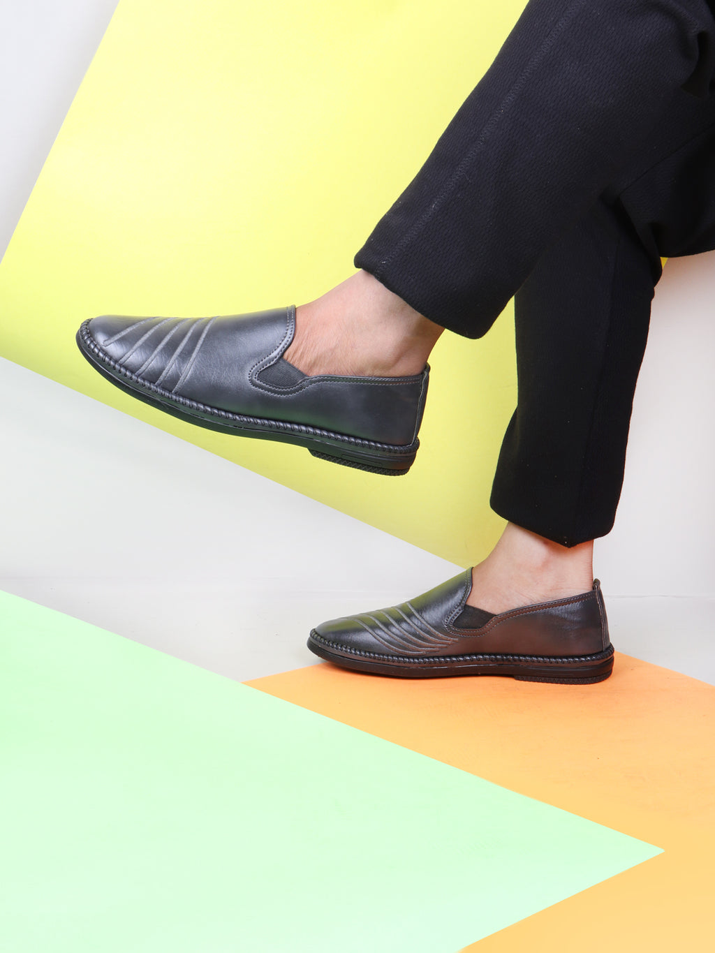 Shop Men Grey Ethnic Wedding Party Embroidery Stripe Design Stitched Prom Slip On Jutis Online.