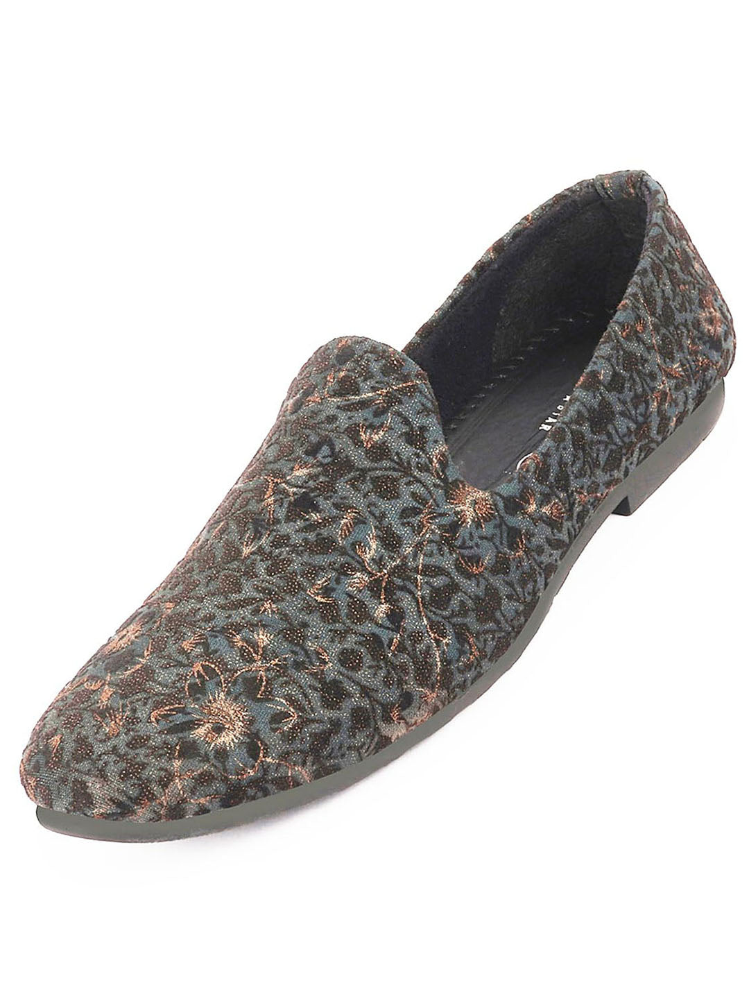 Shop Men Brown Floral Print Embellish Design Ethnic Wedding Party Pom Slip on Shoes Online.