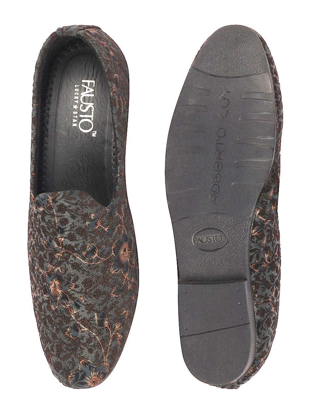 Shop Men Brown Floral Print Embellish Design Ethnic Wedding Party Pom Slip on Shoes Online.