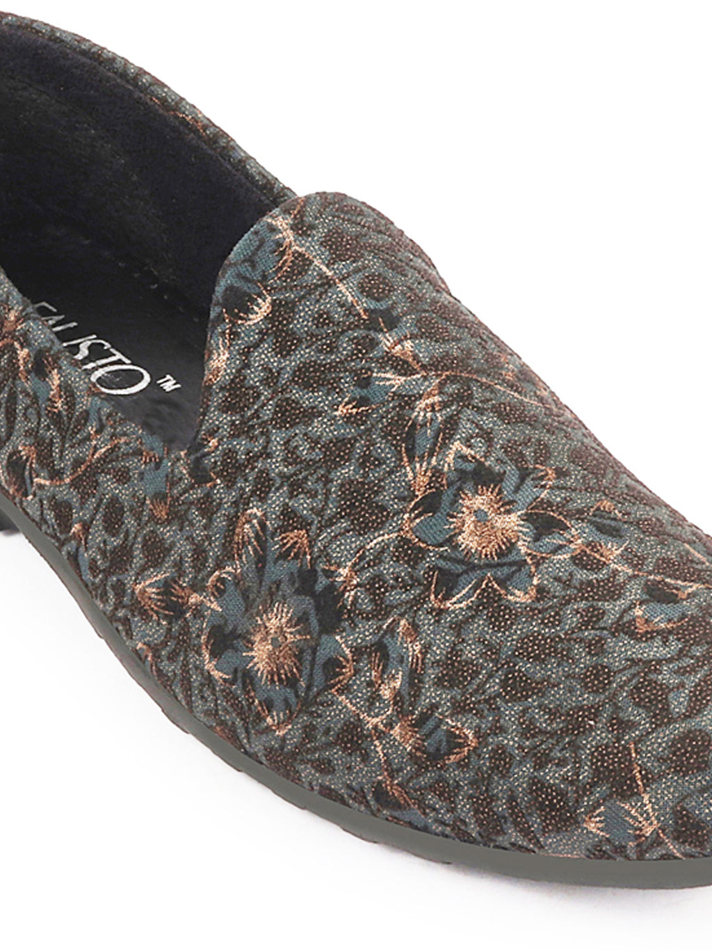 Shop Men Brown Floral Print Embellish Design Ethnic Wedding Party Pom Slip on Shoes Online.