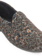 Shop Men Brown Floral Print Embellish Design Ethnic Wedding Party Pom Slip on Shoes Online.
