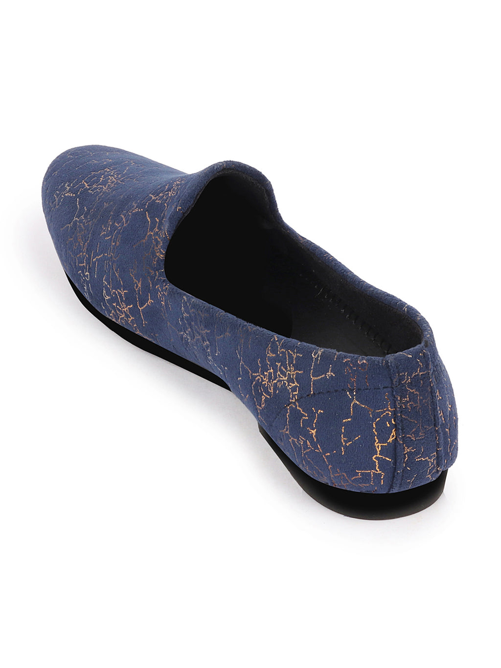Shop Men Navy Blue Velvet Printed Design Ethnic Wedding Party Prom Slip On Loafer Shoes Online.