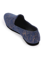 Shop Men Navy Blue Velvet Printed Design Ethnic Wedding Party Prom Slip On Loafer Shoes Online.