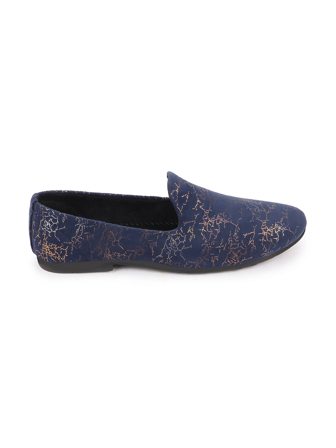 Shop Men Navy Blue Velvet Printed Design Ethnic Wedding Party Prom Slip On Loafer Shoes Online.