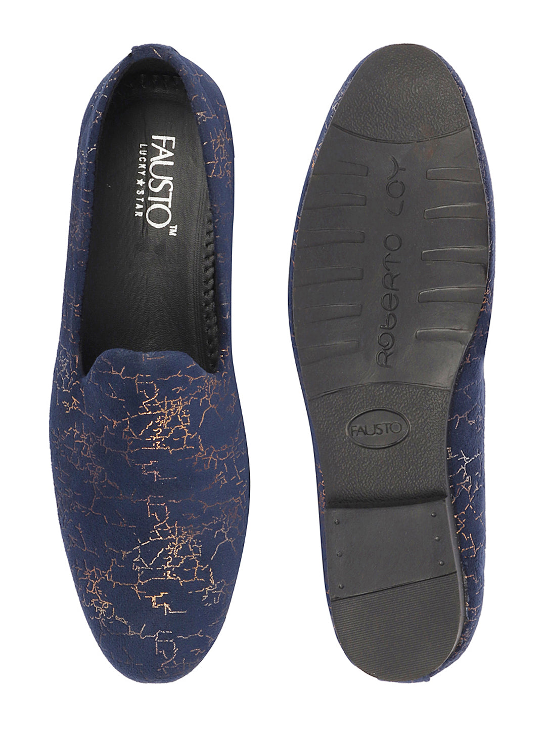 Shop Men Navy Blue Velvet Printed Design Ethnic Wedding Party Prom Slip On Loafer Shoes Online.