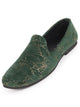 Men Olive Velvet Printed Design Ethnic Wedding Party Prom Slip On Loafer Shoes