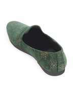 Men Olive Velvet Printed Design Ethnic Wedding Party Prom Slip On Loafer Shoes