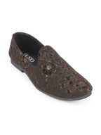 Shop Men Black Floral Print Embellish Design Ethnic Wedding Party Pom Slip on Shoes Online.