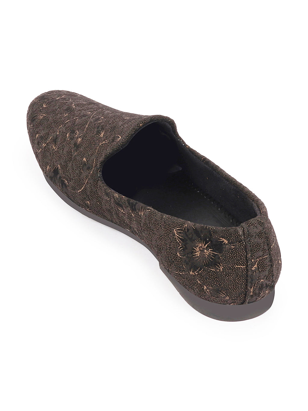 Shop Men Black Floral Print Embellish Design Ethnic Wedding Party Pom Slip on Shoes Online.