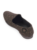 Shop Men Black Floral Print Embellish Design Ethnic Wedding Party Pom Slip on Shoes Online.