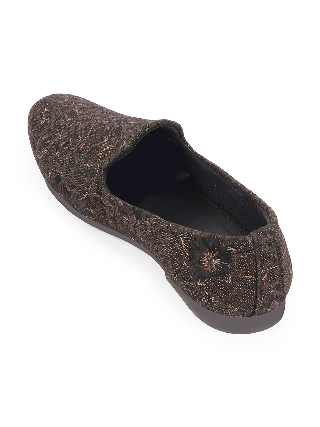 Shop Men Black Floral Print Embellish Design Ethnic Wedding Party Pom Slip on Shoes Online.