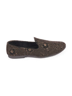 Shop Men Black Floral Print Embellish Design Ethnic Wedding Party Pom Slip on Shoes Online.