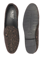 Shop Men Black Floral Print Embellish Design Ethnic Wedding Party Pom Slip on Shoes Online.