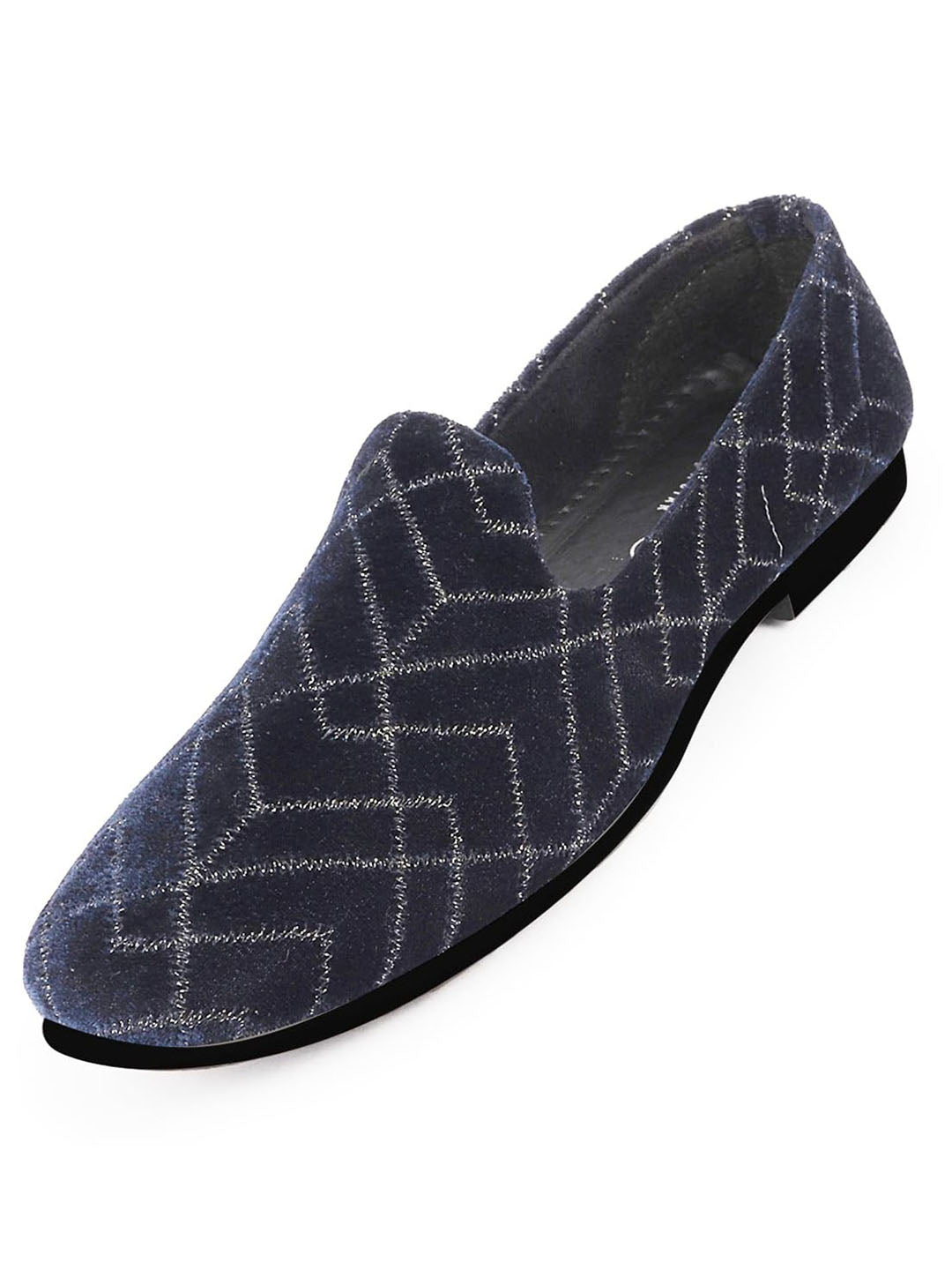 Shop Men Blue Embellish Design Ethnic Wedding Party Pom Slip on Shoes Online.