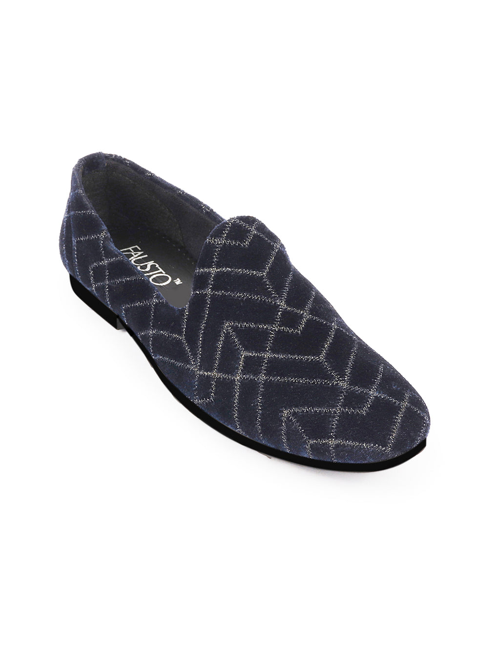 Shop Men Blue Embellish Design Ethnic Wedding Party Pom Slip on Shoes Online.