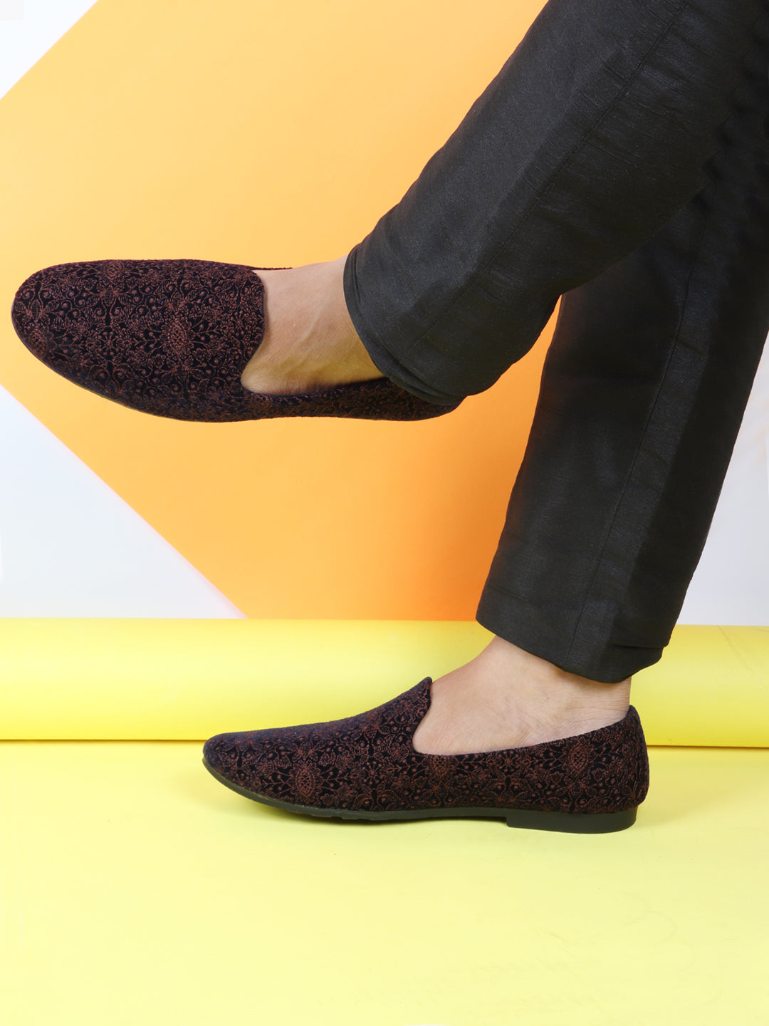 Shop Men Cherry Embroidery Floral Print Design Ethnic Wedding Party Pom Slip on Shoes Online.