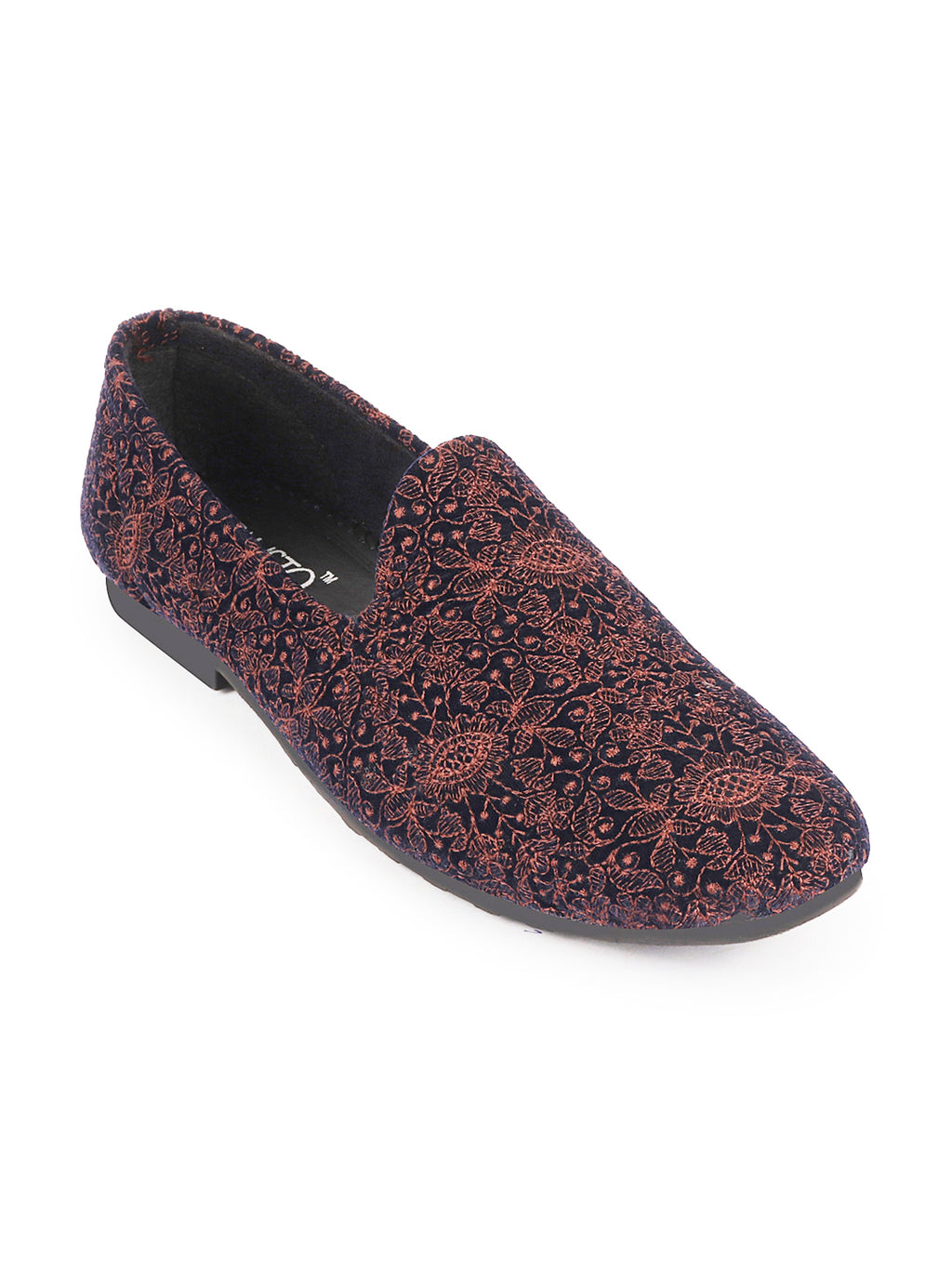 Shop Men Cherry Embroidery Floral Print Design Ethnic Wedding Party Pom Slip on Shoes Online.