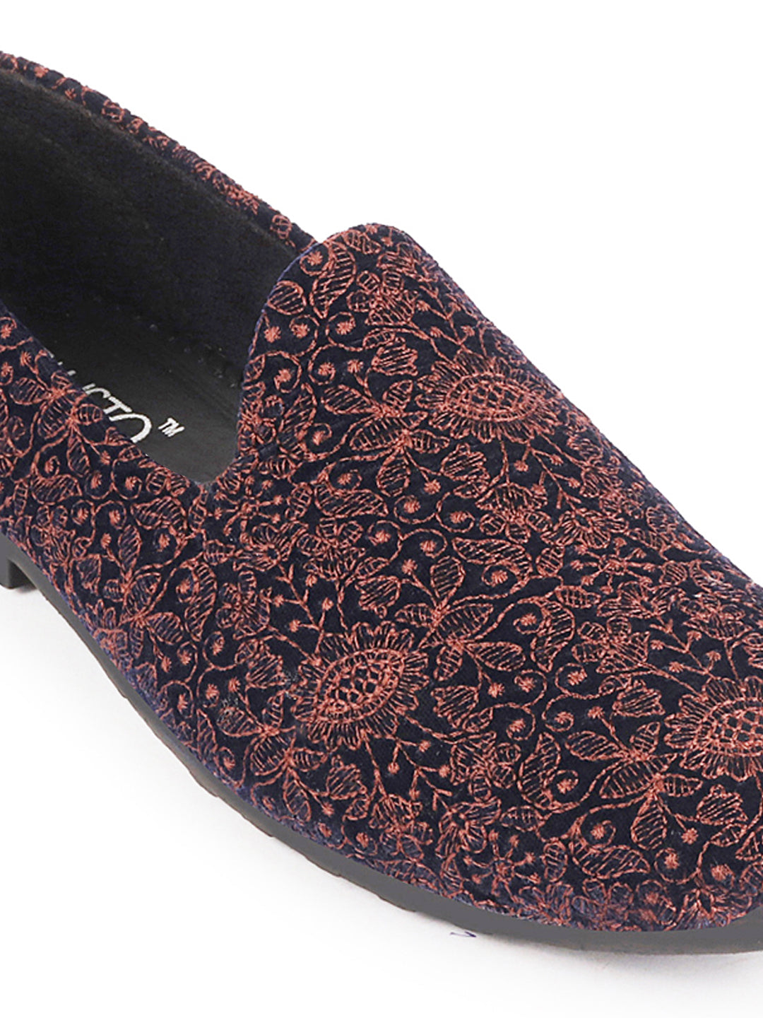 Shop Men Cherry Embroidery Floral Print Design Ethnic Wedding Party Pom Slip on Shoes Online.