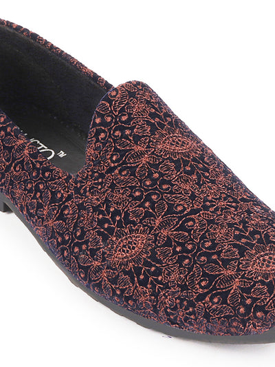 Men Cherry Embroidery Floral Print Design Ethnic Wedding Party Pom Slip on Shoes