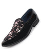 Men Black Party Wedding Velvet Floral Print Slip On Loafer Shoes