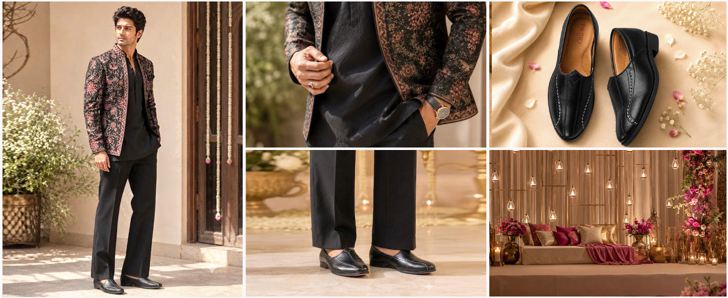 Men Brown Broad Feet Traditional Wedding Slip On Ethnic Juttis and Mojaris|Party Slip On Evening Shoes|Striped Textured Mojaris