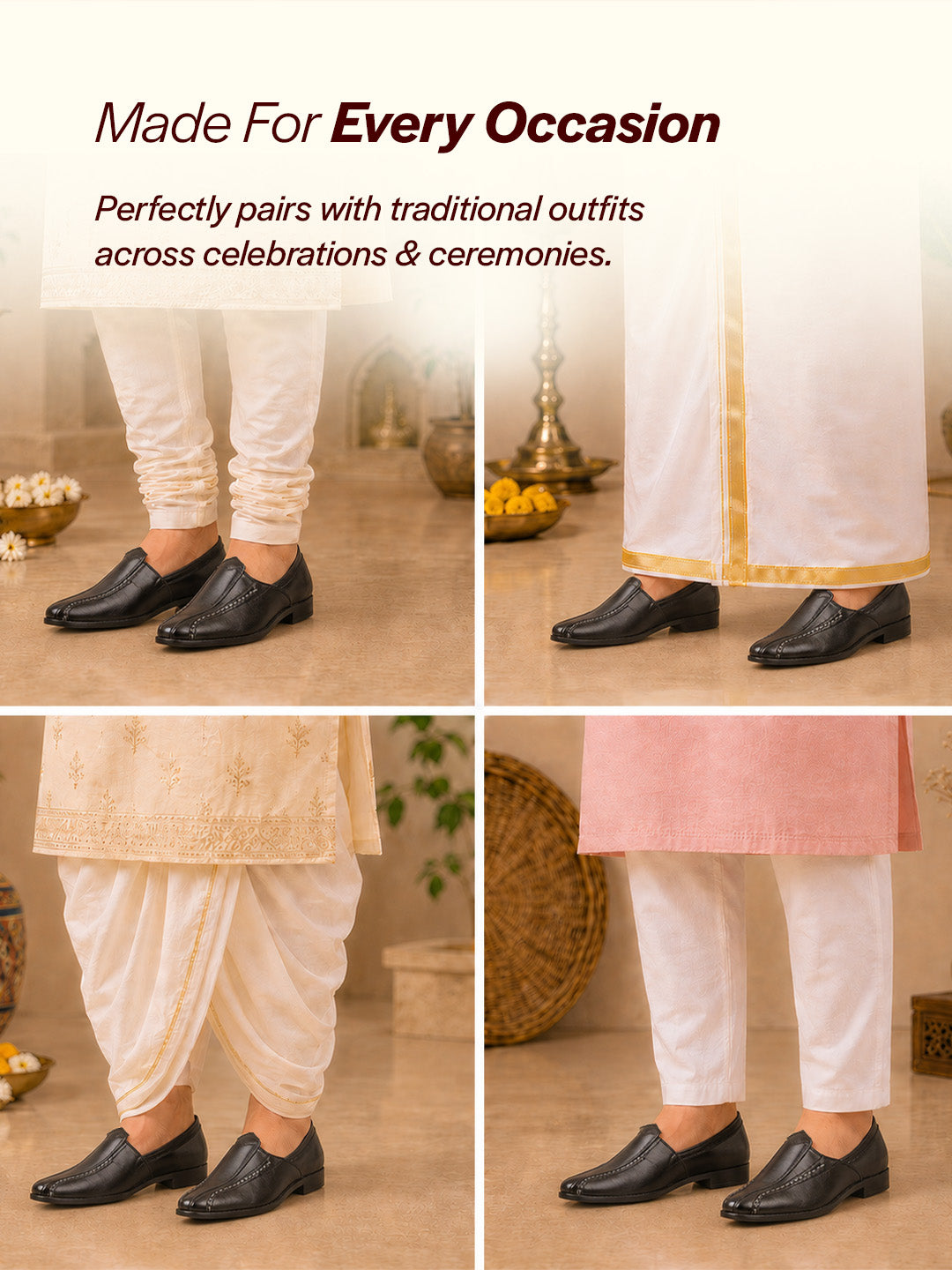 shop men black broad feet traditional wedding slip on ethnic juttis and mojaris|party slip on evening shoes|striped textured mojaris online.