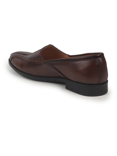 Shop Men Brown Broad Feet Traditional Wedding Slip On Ethnic Juttis and Mojaris|Party Slip On Evening Shoes|Striped Textured Mojaris Online.