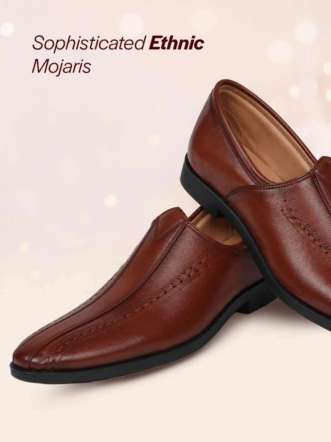 shop men tan broad feet traditional wedding slip on ethnic juttis and mojaris|party slip on evening shoes|striped textured mojaris online.