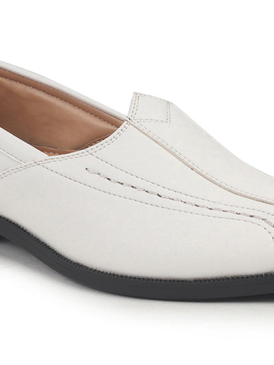 Shop Men White Broad Feet Traditional Wedding Slip On Ethnic Juttis and Mojaris|Party Slip On Evening Shoes|Striped Textured Mojaris Online.