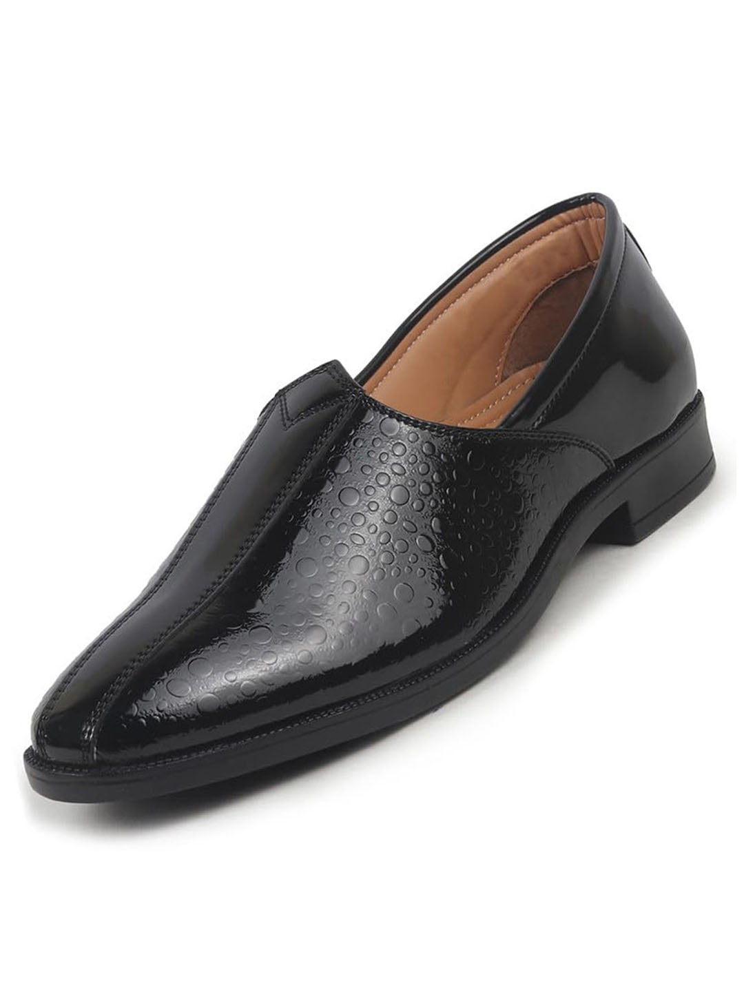 Shop Men Black Party Ethnic Patent Textured Print Slip On Juttis and Mojaris|Wedding Slip On Shoes|Evening Comfort Insole Mojaris Online.