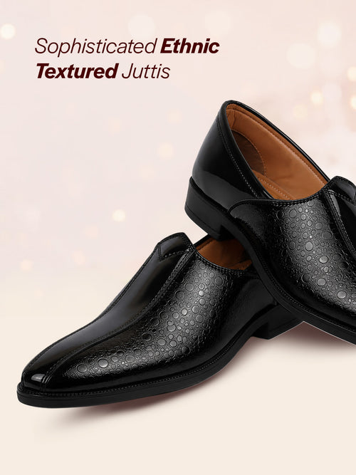 men brown party ethnic patent textured print slip on juttis and mojaris|wedding slip on shoes|evening comfort insole mojaris